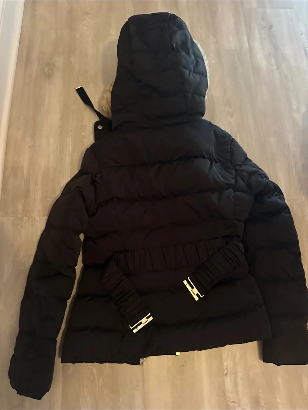 Zara Black Puffer Jacket with Faux Fur Trimmed Hood